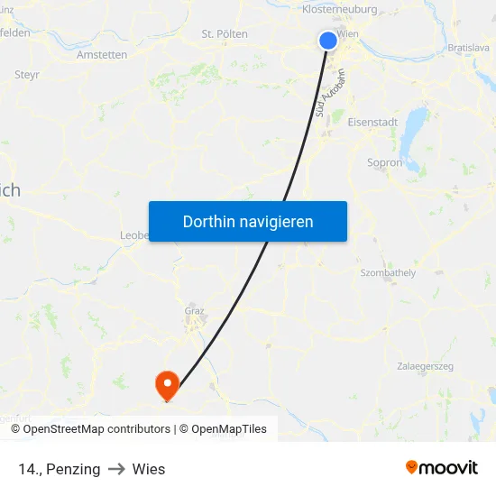 14., Penzing to Wies map