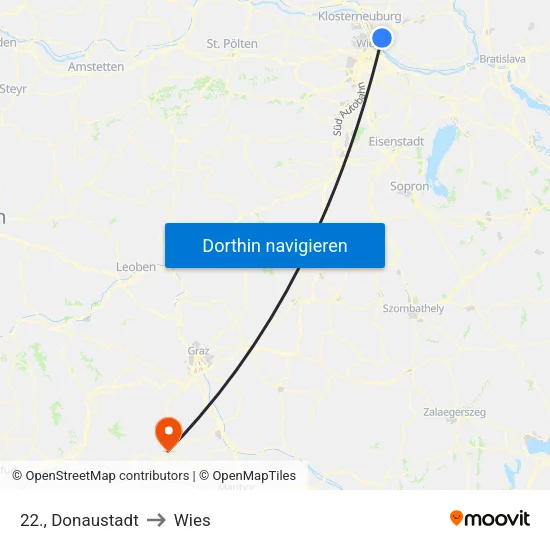 22., Donaustadt to Wies map