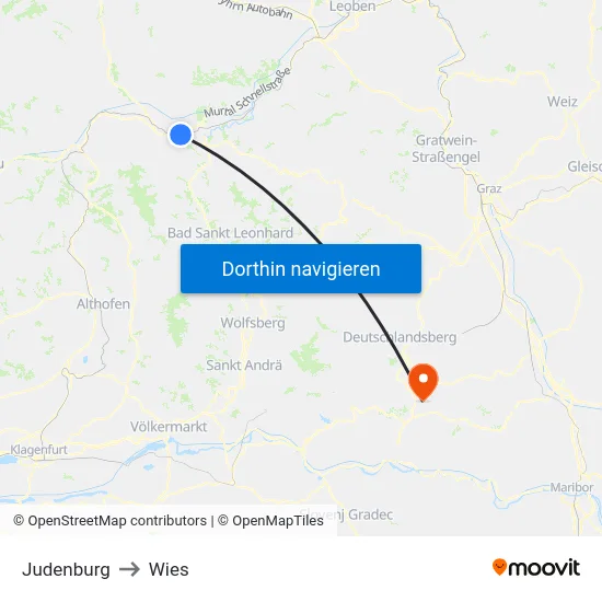 Judenburg to Wies map