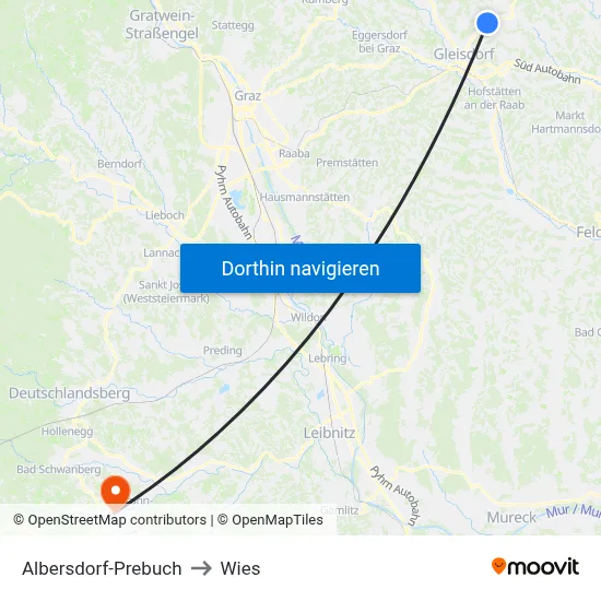 Albersdorf-Prebuch to Wies map