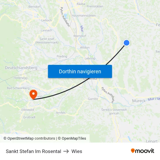 Sankt Stefan Im Rosental to Wies map