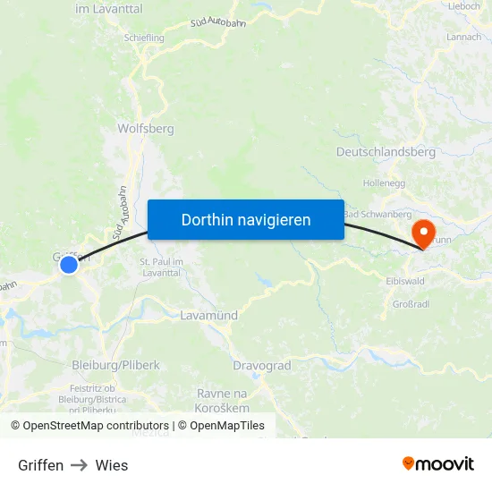 Griffen to Wies map