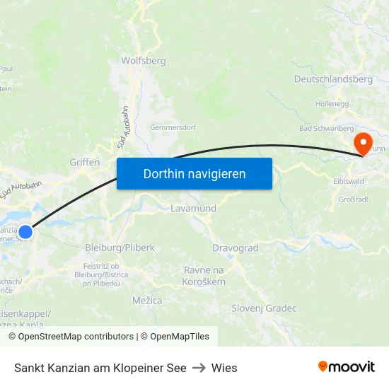 Sankt Kanzian am Klopeiner See to Wies map