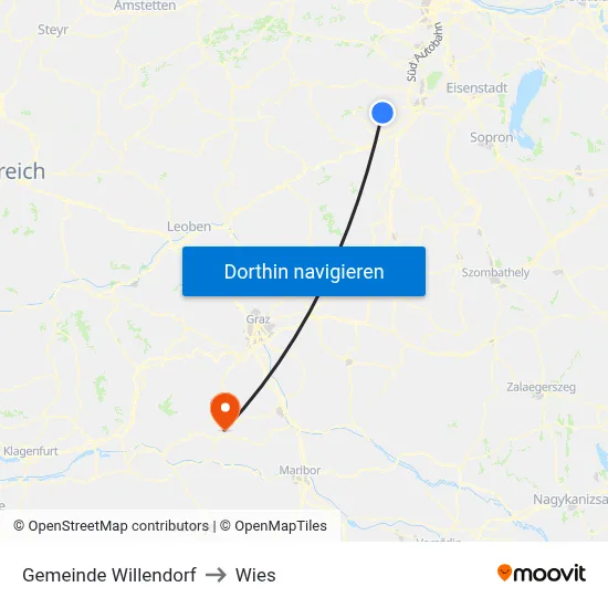 Gemeinde Willendorf to Wies map