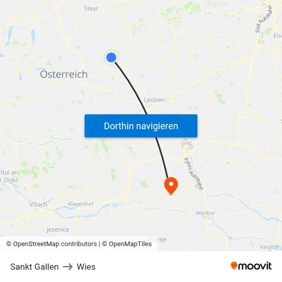 Sankt Gallen to Wies map