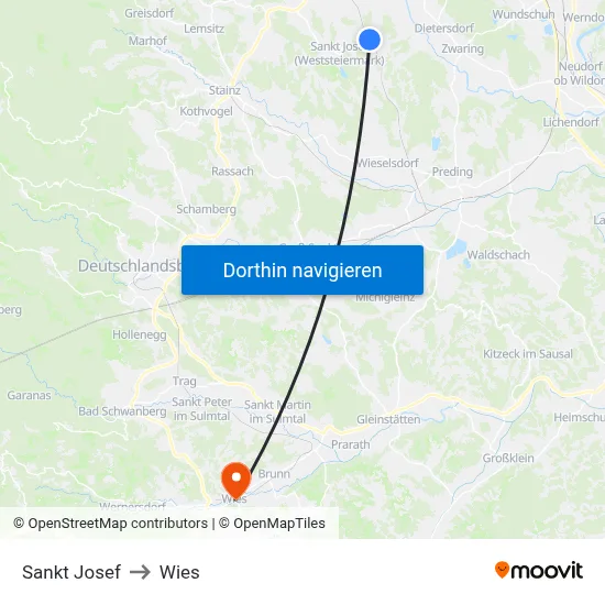 Sankt Josef to Wies map