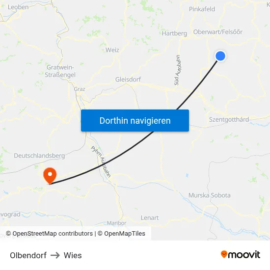 Olbendorf to Wies map