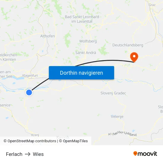 Ferlach to Wies map