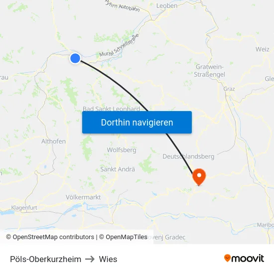 Pöls-Oberkurzheim to Wies map