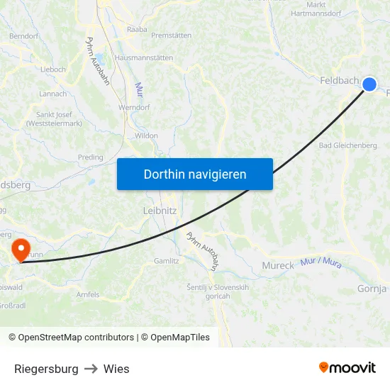 Riegersburg to Wies map