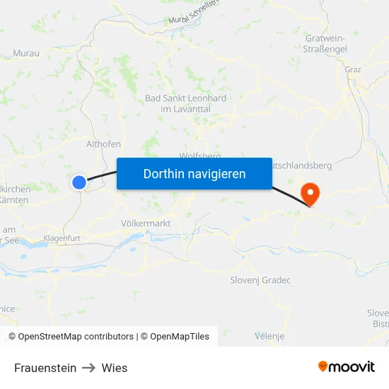 Frauenstein to Wies map