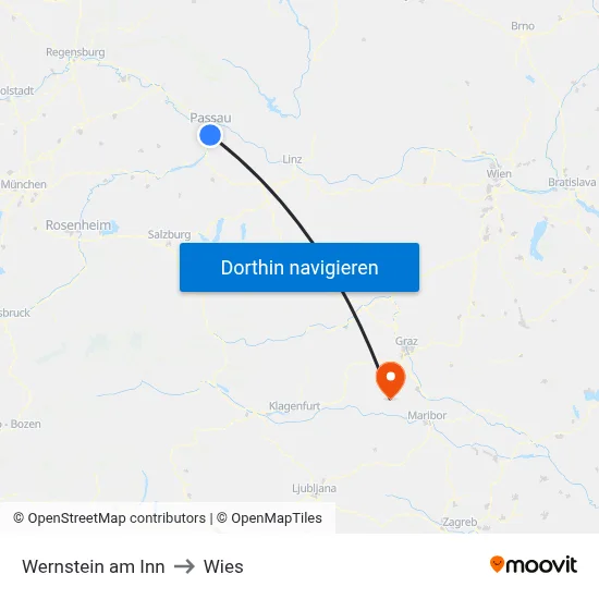 Wernstein am Inn to Wies map
