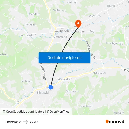 Eibiswald to Wies map