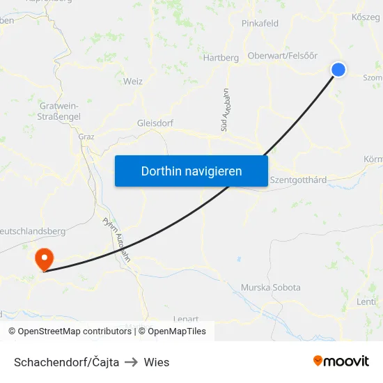 Schachendorf/Čajta to Wies map