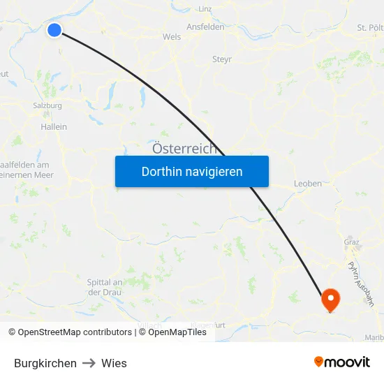 Burgkirchen to Wies map