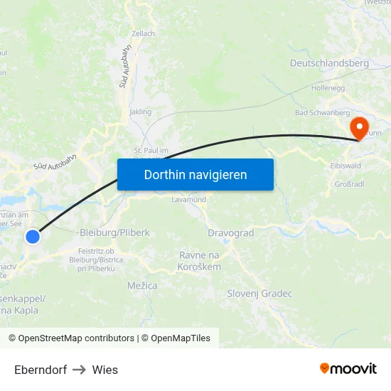 Eberndorf to Wies map