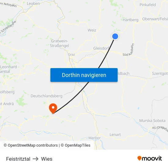 Feistritztal to Wies map