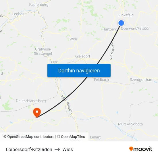 Loipersdorf-Kitzladen to Wies map