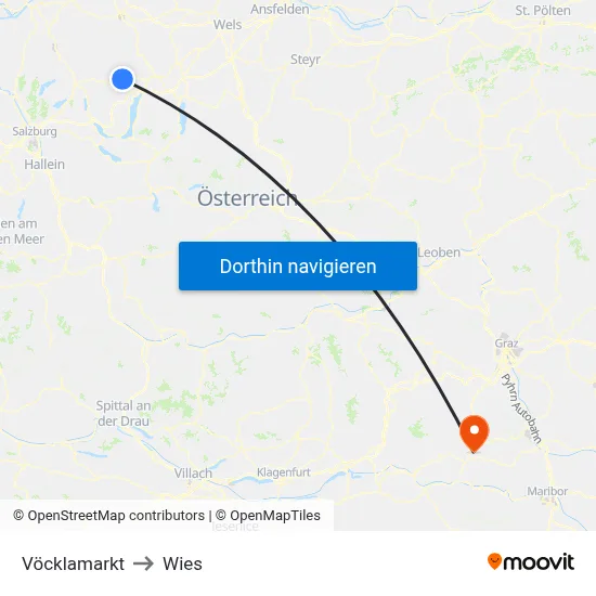 Vöcklamarkt to Wies map