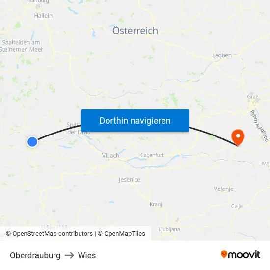 Oberdrauburg to Wies map