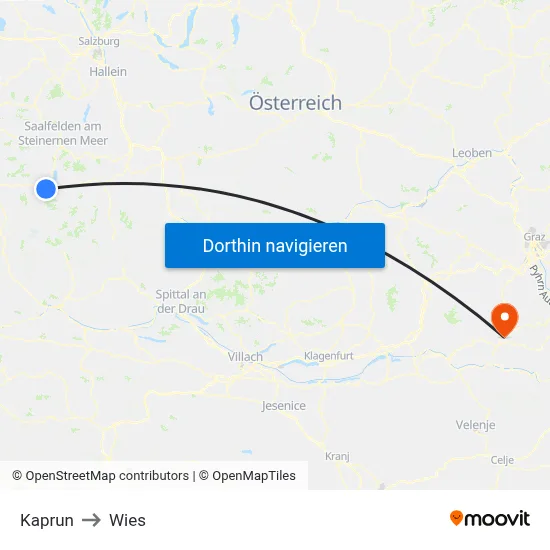 Kaprun to Wies map