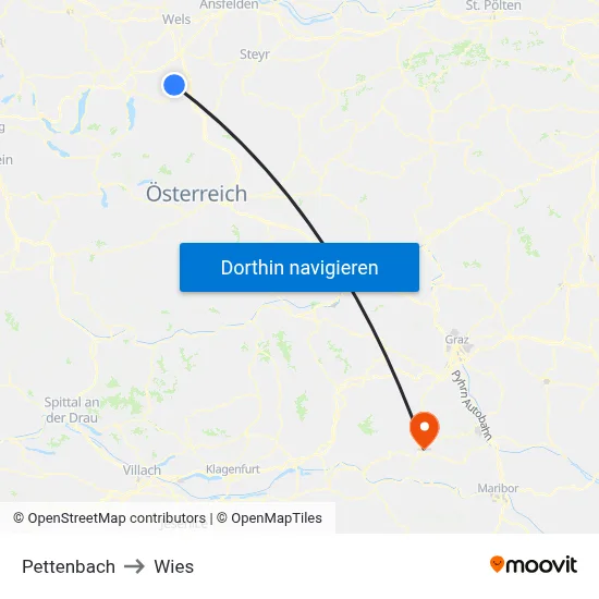 Pettenbach to Wies map