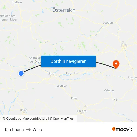 Kirchbach to Wies map