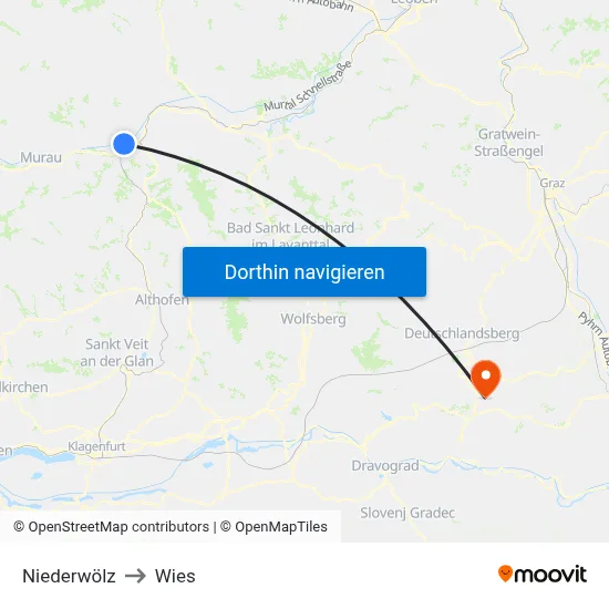 Niederwölz to Wies map