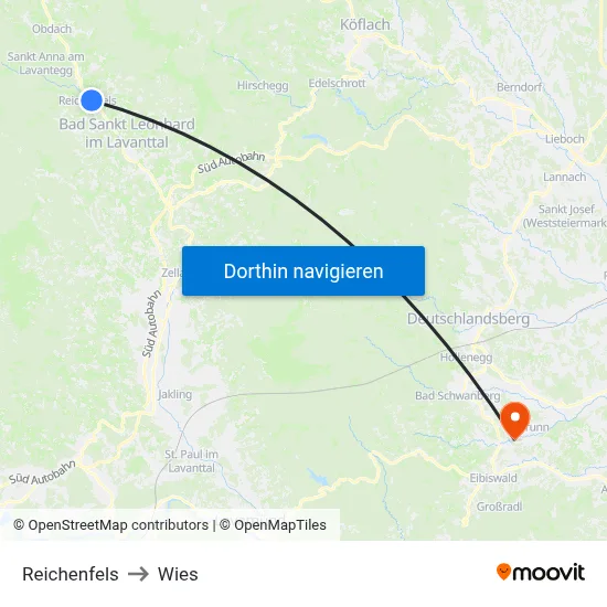 Reichenfels to Wies map