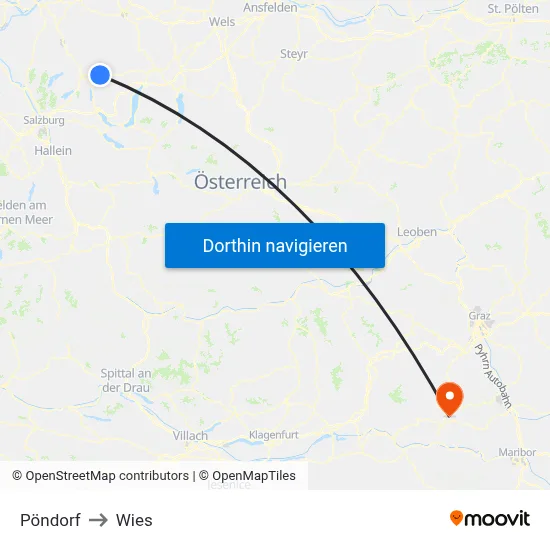Pöndorf to Wies map