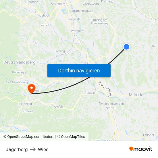 Jagerberg to Wies map