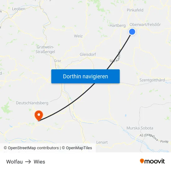Wolfau to Wies map