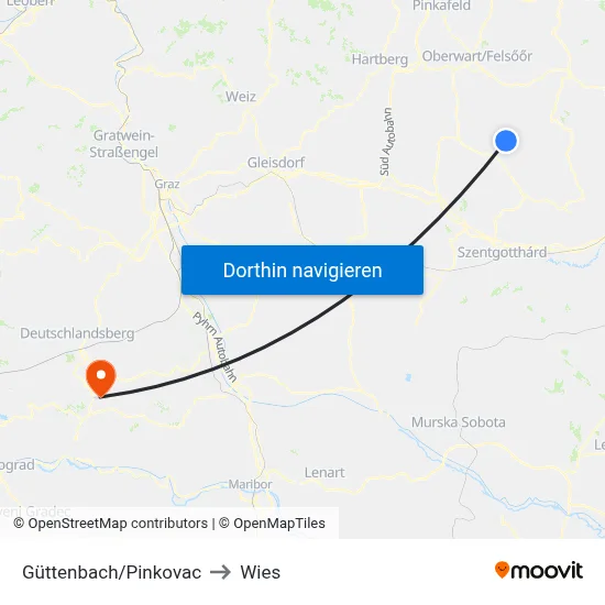 Güttenbach/Pinkovac to Wies map