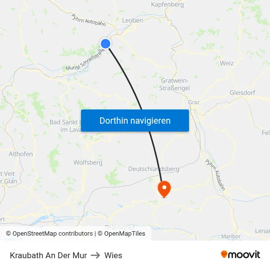 Kraubath An Der Mur to Wies map