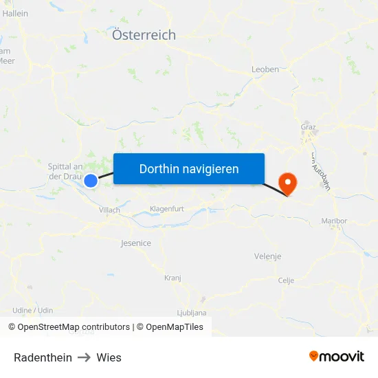 Radenthein to Wies map