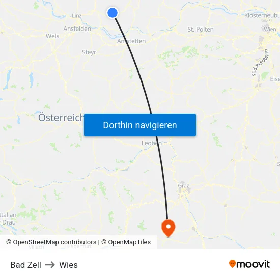 Bad Zell to Wies map