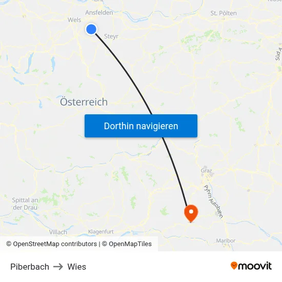 Piberbach to Wies map