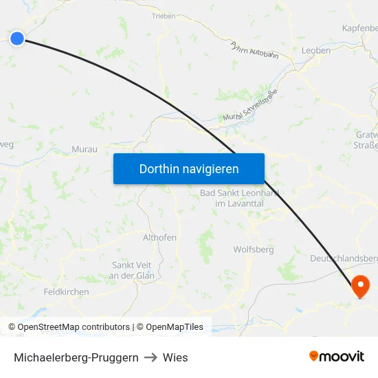 Michaelerberg-Pruggern to Wies map