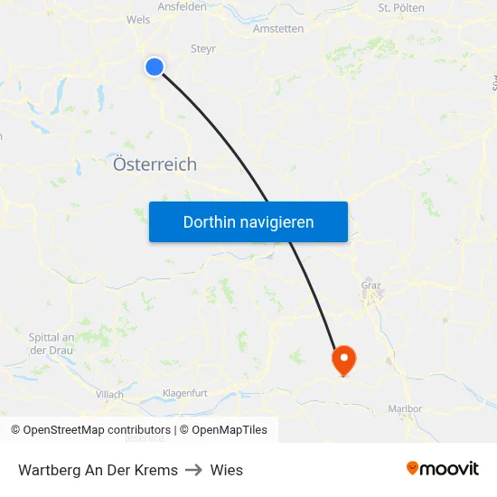 Wartberg An Der Krems to Wies map