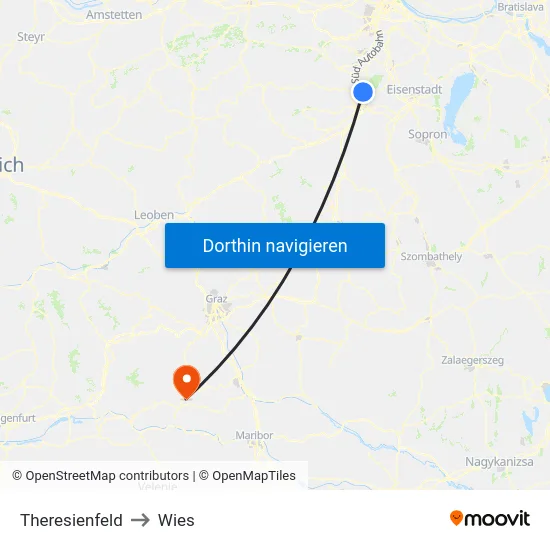 Theresienfeld to Wies map