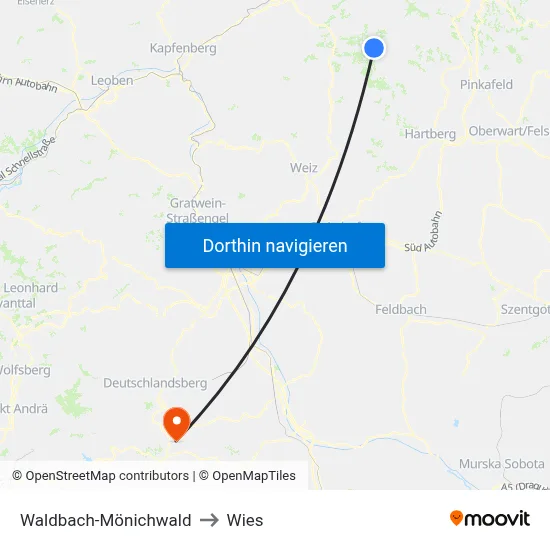 Waldbach-Mönichwald to Wies map