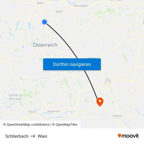 Schlierbach to Wies map