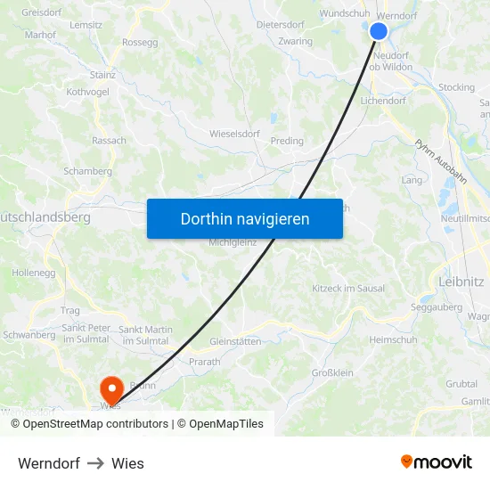 Werndorf to Wies map