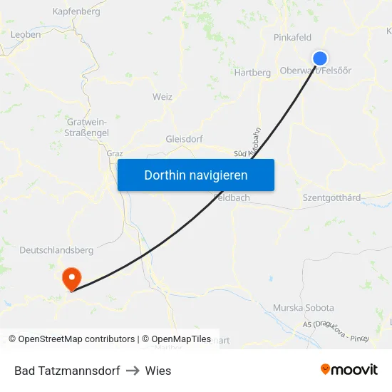 Bad Tatzmannsdorf to Wies map