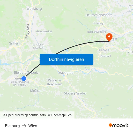 Bleiburg to Wies map