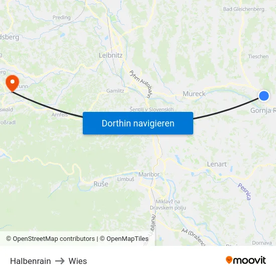 Halbenrain to Wies map