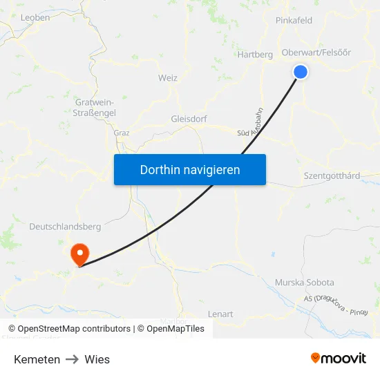 Kemeten to Wies map