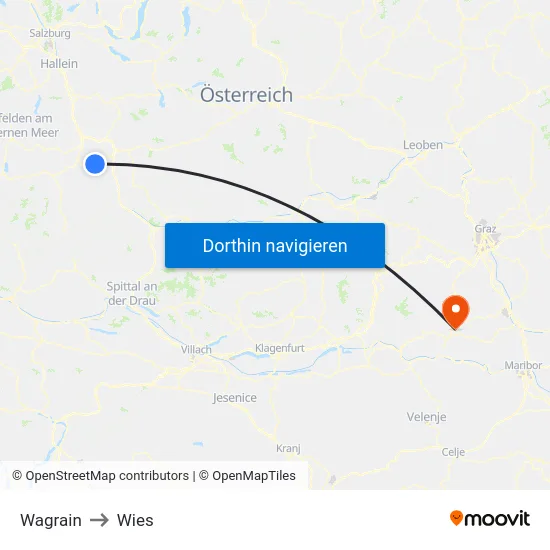 Wagrain to Wies map