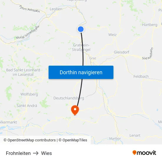 Frohnleiten to Wies map