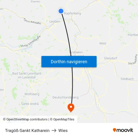 Tragöß-Sankt Katharein to Wies map